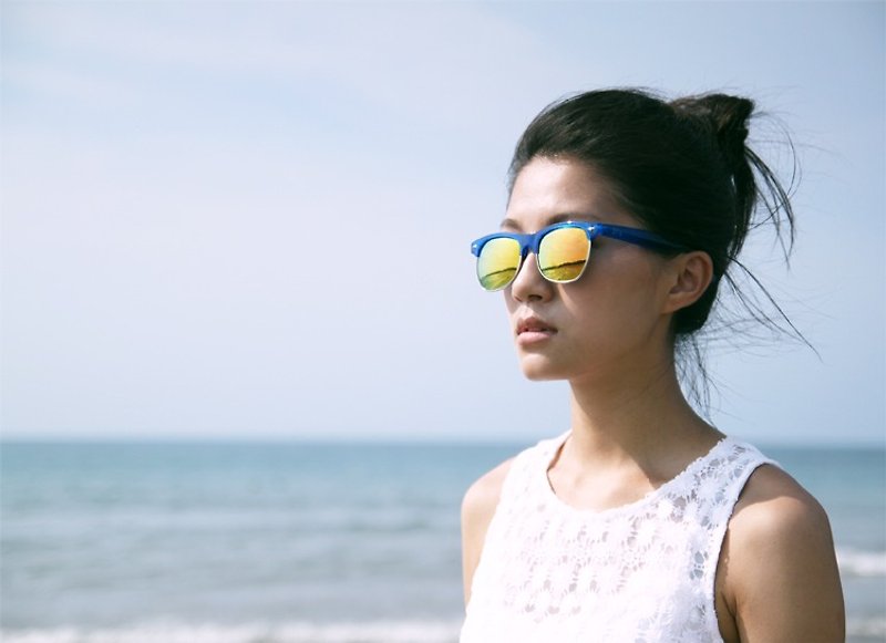 Sunglasses│Blue Half-Rim Frame│Orange Lens│ UV400 protection│2is SeanS5 - Sunglasses - Other Metals Blue
