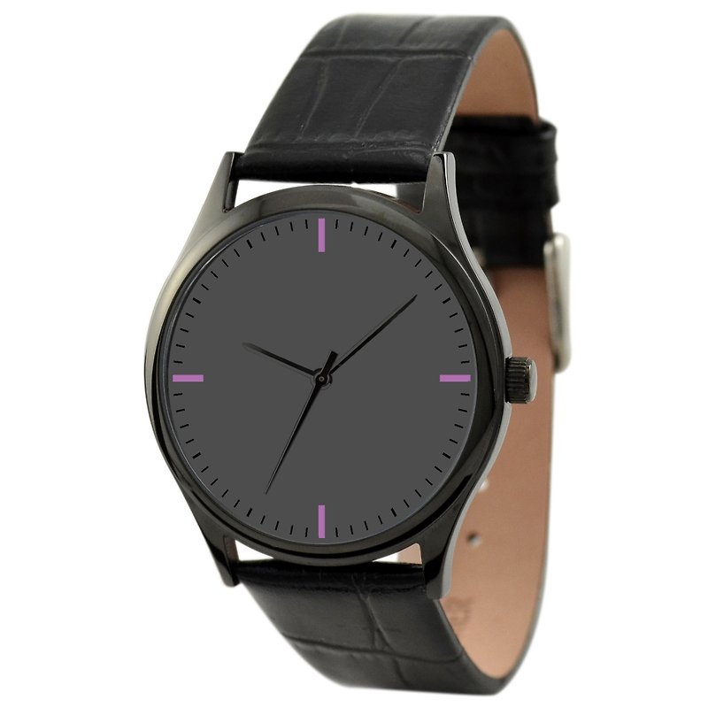 Black simple watch (purple) - นาฬิกาผู้หญิง - โลหะ สีดำ