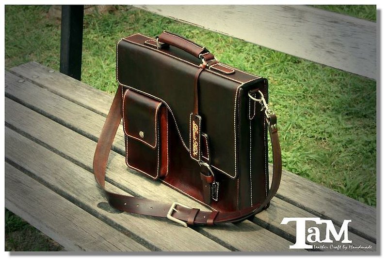 Business Bag leather briefcase - เครื่องหนัง - หนังแท้ สีนำ้ตาล