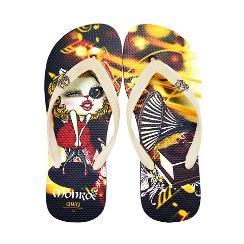 QWQ Creative Design Flip-Flops - Monroe Cat-Black [BST03515] - รองเท้าลำลองผู้ชาย - วัสดุกันนำ้ สีดำ