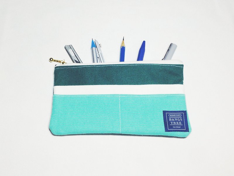 ::Bangstree:: Multifunctional Pencil case- dark green+ white+tiffany green - Pencil Cases - Other Materials Green