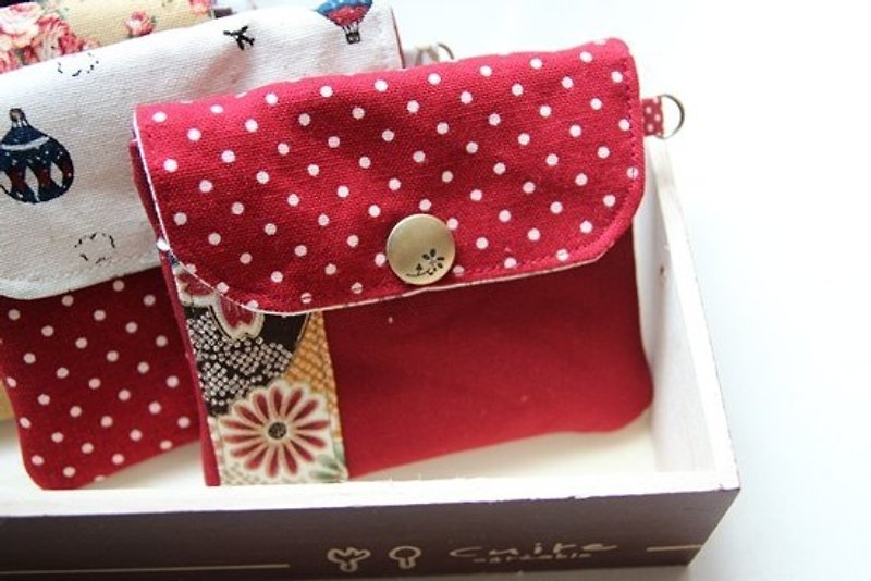 Cotton Fabric: Canvas Coin Purses, Red Canvas,  Japanese style, red spot - Coin Purses - Other Materials Red