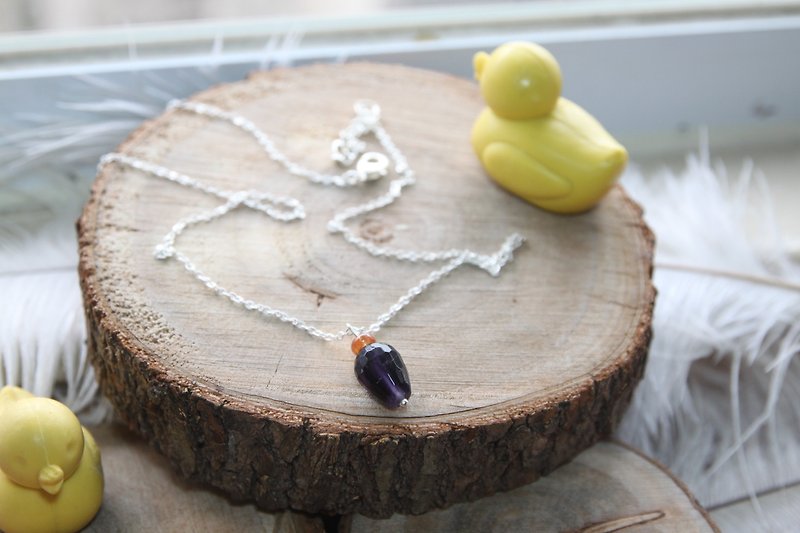 紫色の液滴品質蛍石銀とオレンジは、ビーズのネックレスモニークメッキ - ネックレス - 宝石 パープル