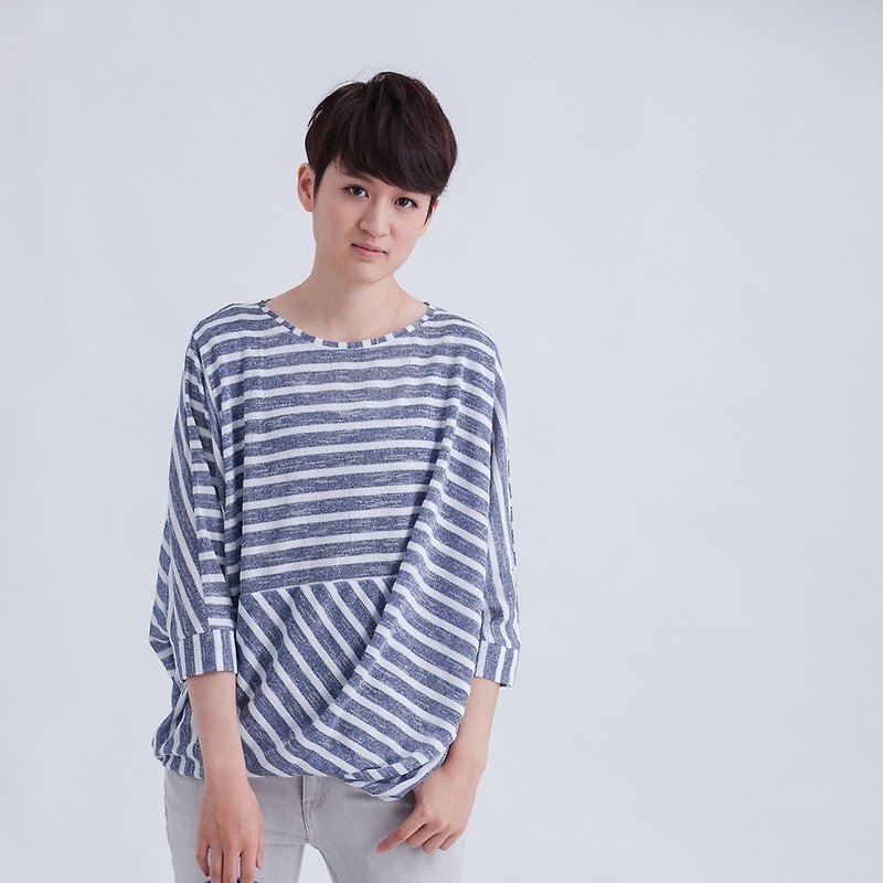 Fay Double Layer Stripe Top /Blue - Women's Tops - Other Materials Blue