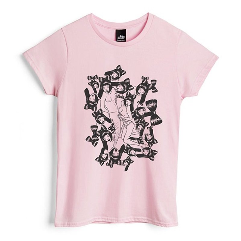 パイズリ - 粉紅 - 女版T恤 - 女 T 恤 - 棉．麻 粉紅色