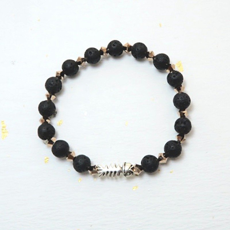 Flying! Cuttlefish black-natural stone/925 sterling silverware/volcanic rock/Japanese beads/bracelet custom design - งานโลหะ/เครื่องประดับ - เครื่องเพชรพลอย สีดำ