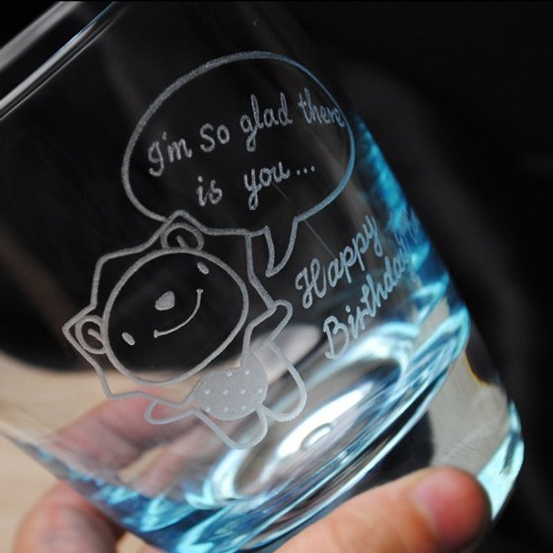 340cc [MSA GLASS ENGRAVING] Leo glass cups beverage cup glass carving birthday present constellation cup LION - แก้วไวน์ - แก้ว สีน้ำเงิน