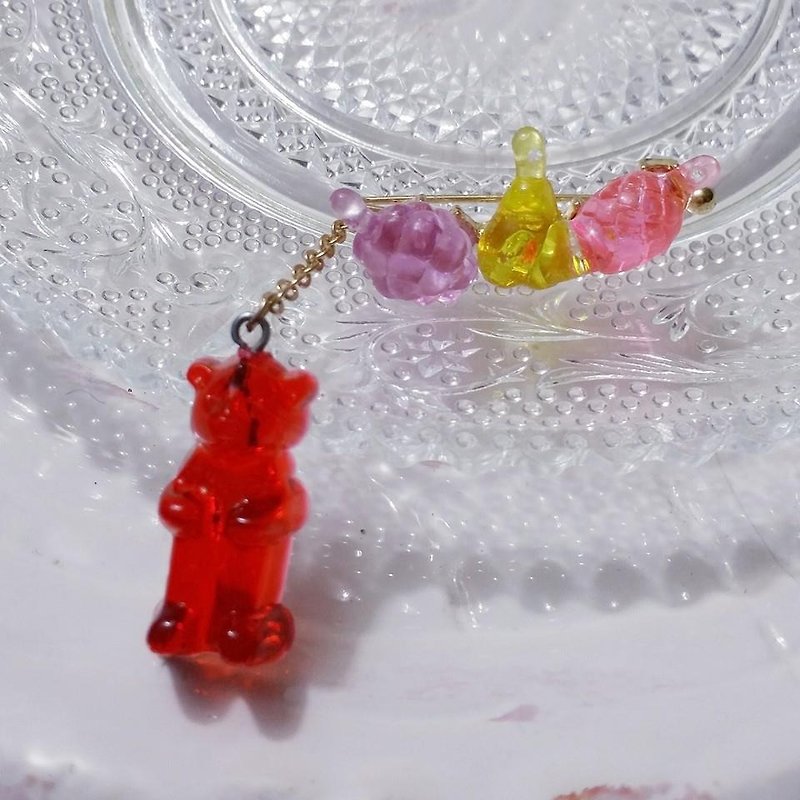 Candy Bear long ear clip earrings (left ear only) - Earrings & Clip-ons - Plastic Multicolor