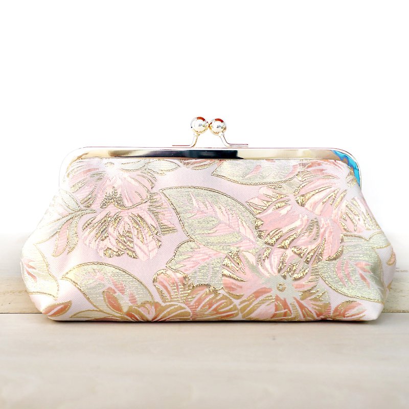 Handmade Clutch Bag in Pink & Gold Brocade  | Gift of Baidal, Cocktail, Travel - Clutch Bags - Other Materials Pink