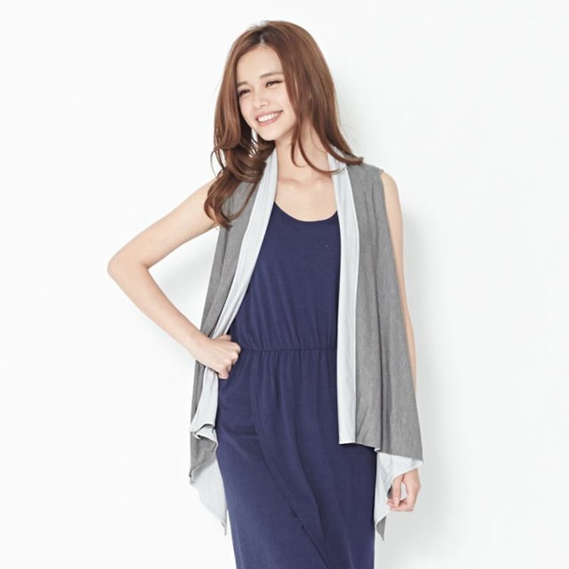 Sandra color blouse / Heather Grey + light gray - จัมพ์สูท - ผ้าฝ้าย/ผ้าลินิน สีเทา