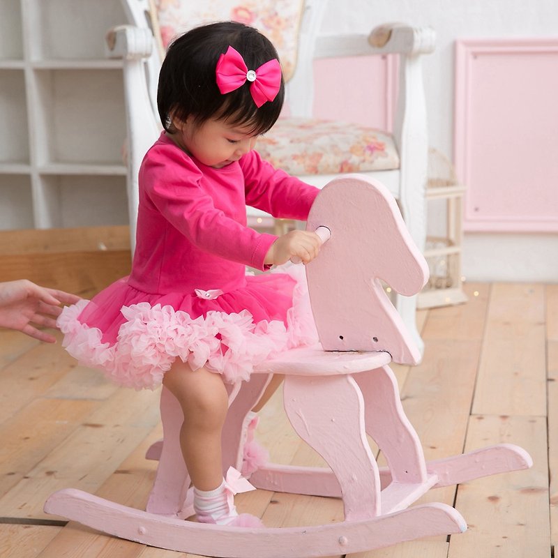 女嬰雪紡蓬蓬裙連身衣 –桃紅芭比(長袖) - 包屁衣/連身衣 - 棉．麻 粉紅色