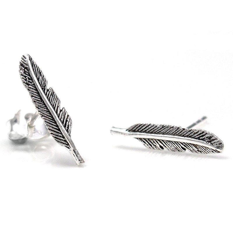Sterling Silver Earrings Feather 925 Sterling Silver Earrings Feather Shape-64DESIGN - ต่างหู - เงินแท้ สีเงิน