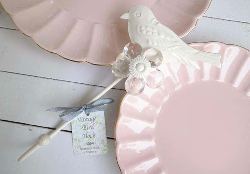 {Vintage enamel bird crystal flower hook}