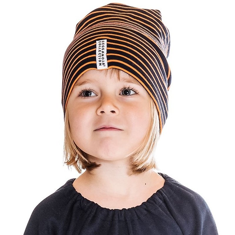 [Nordic children's clothing] Swedish organic cotton inner brushed waterproof and warm wool hat 1 to 6 years old black/orange - Baby Hats & Headbands - Cotton & Hemp Black