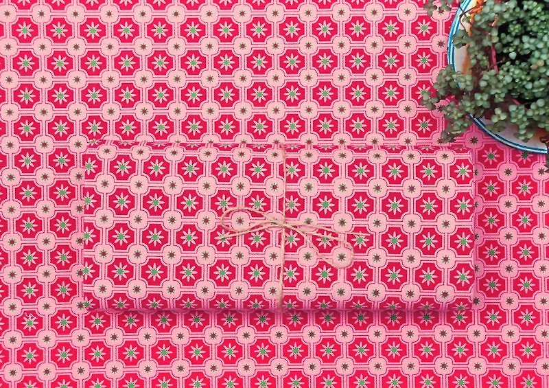 印花樂布料-老磁磚2號，草莓粉紅 - อื่นๆ - วัสดุอื่นๆ สีแดง