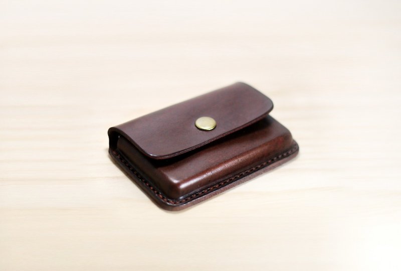 Business Card Holder (Spring Button) - Card Holders & Cases - Genuine Leather Brown