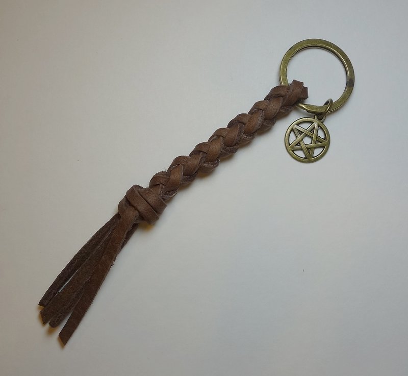 ~ M + Bear ~ leather key ring key ring leather woven braid (cocoa) - ที่ห้อยกุญแจ - หนังแท้ สีนำ้ตาล