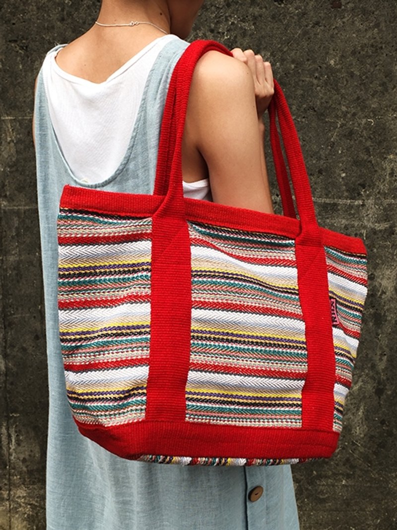 < Taiwan's exclusive hand-woven > Nepal RHN side backpack / shoulder bag / mother bag / shopping bag - กระเป๋าแมสเซนเจอร์ - วัสดุอื่นๆ สีแดง