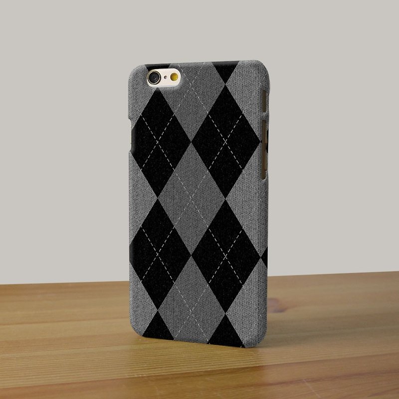Black Argyle Pattern 3D Full Wrap Phone Case, available for  iPhone 7, iPhone 7 Plus, iPhone 6s, iPhone 6s Plus, iPhone 5/5s, iPhone 5c, iPhone 4/4s, Samsung Galaxy S7, S7 Edge, S6 Edge Plus, S6, S6 Edge, S5 S4 S3  Samsung Galaxy Note 5, Note 4, Note 3,  N - เคส/ซองมือถือ - พลาสติก สีดำ