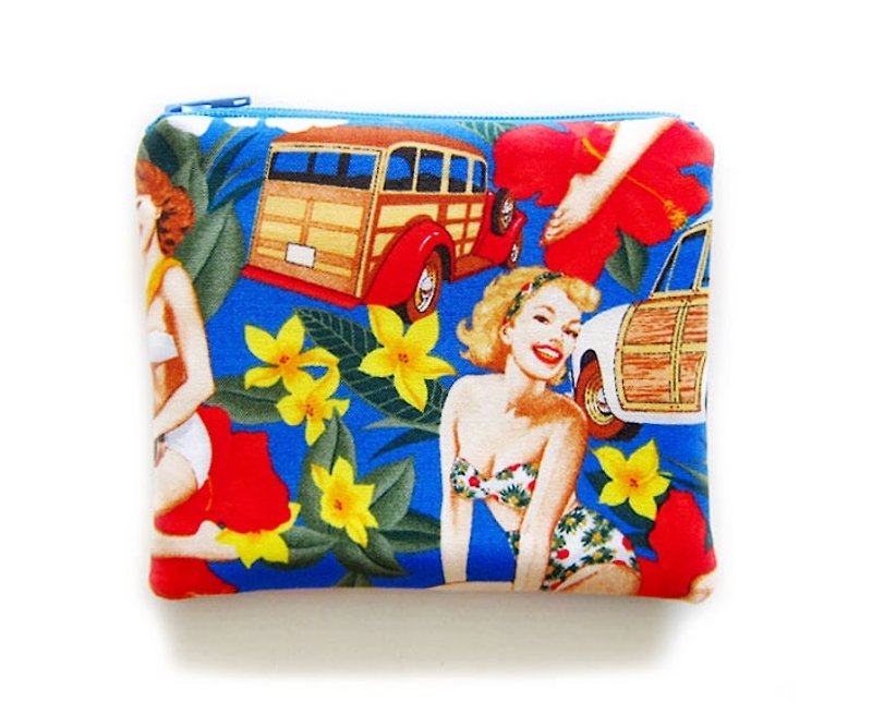 Zipper bag / purse / mobile phone sets American style retro girl - Coin Purses - Other Materials Blue