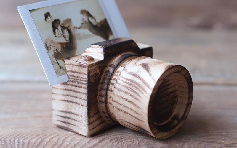 手工木製微型相機▣ 名片照片夾 - อัลบั้มรูป - ไม้ ขาว