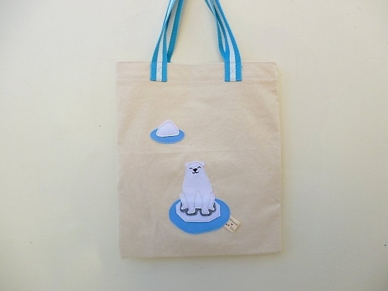 Lonely polar bear green canvas bag / shoulder bags / A4 bag (free transport) - Messenger Bags & Sling Bags - Other Materials Blue