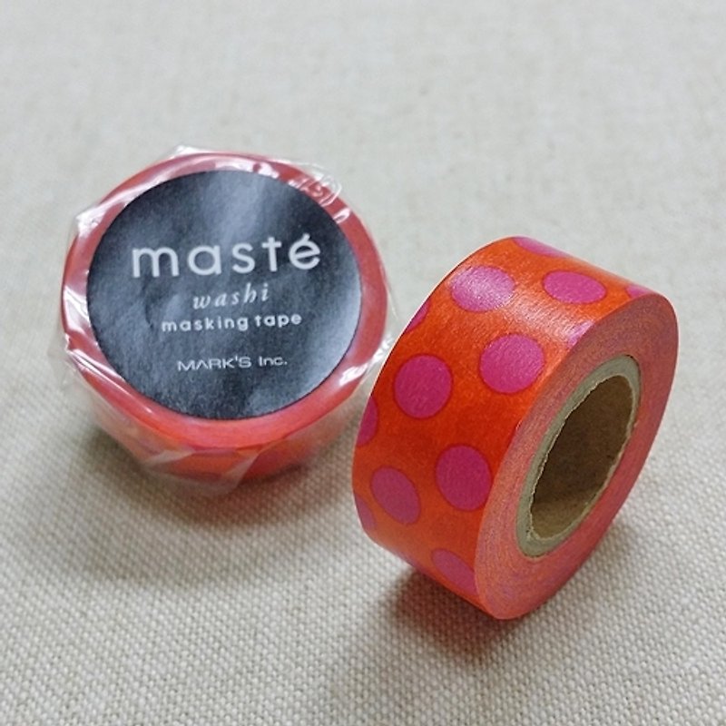 日本 maste 和紙膠帶 Basic 限定系列【水玉點點/橘 (MST-MKT38-OR)】 - 紙膠帶/和紙/PET - 紙 橘色