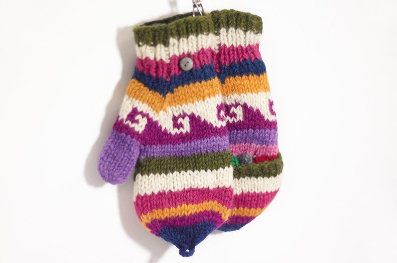 Valentine's Day gift / hand-woven pure wool knit gloves / detachable gloves (made in nepal) - mixing playful color - Gloves & Mittens - Other Materials Multicolor