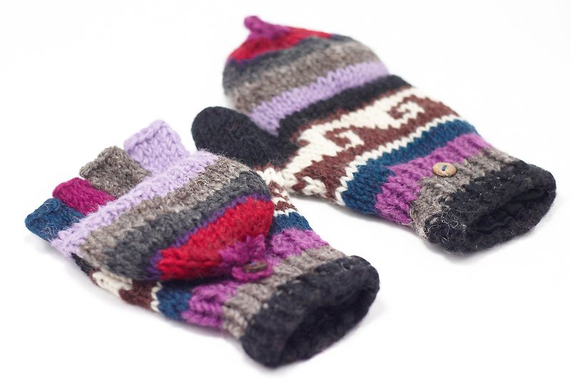 Happy Valentine's Day Limited a knitted pure wool warm gloves / 2ways Gloves / Toe Gloves / Glove bristles - hit color waves totem - Gloves & Mittens - Other Materials Multicolor
