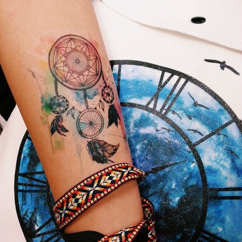 捕夢網 紋身貼紙(大) (Dreamcatcher Tattoo Sticker) - 紋身貼紙/刺青貼紙 - 防水材質 多色