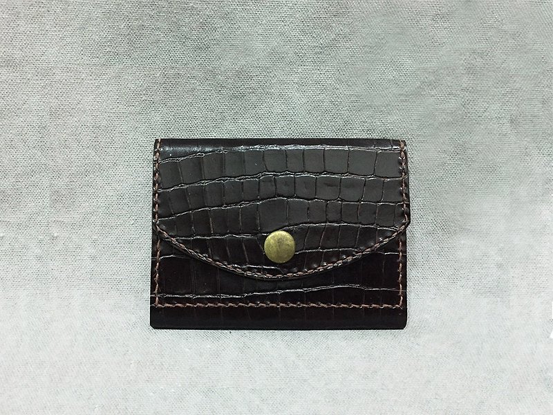 -The Way- business card holder, purse - alligator embossed cow leather, washed kraft paper (brown sleepers) - กระเป๋าสตางค์ - วัสดุอื่นๆ สีนำ้ตาล