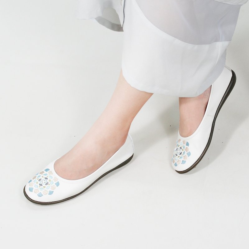 手作り靴-錦簇花語(白色) - バレエシューズ - 革 ホワイト