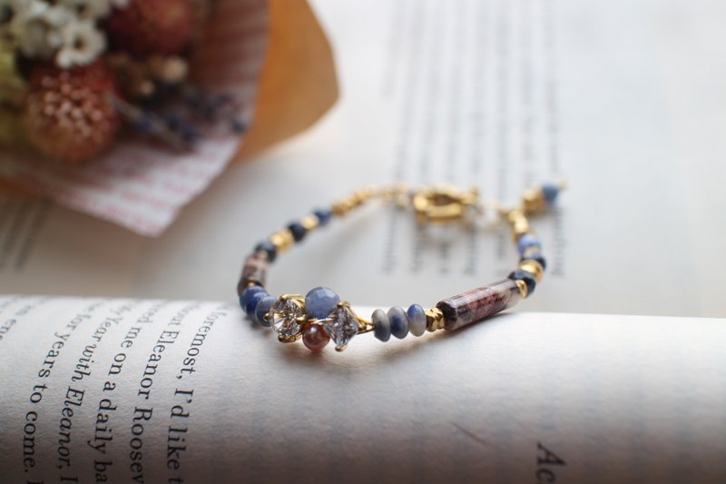 Fuchia ~ midnight time machine - brass / CZ / soda Stone / Leopard / blue plessite Bracelet - สร้อยข้อมือ - โลหะ 