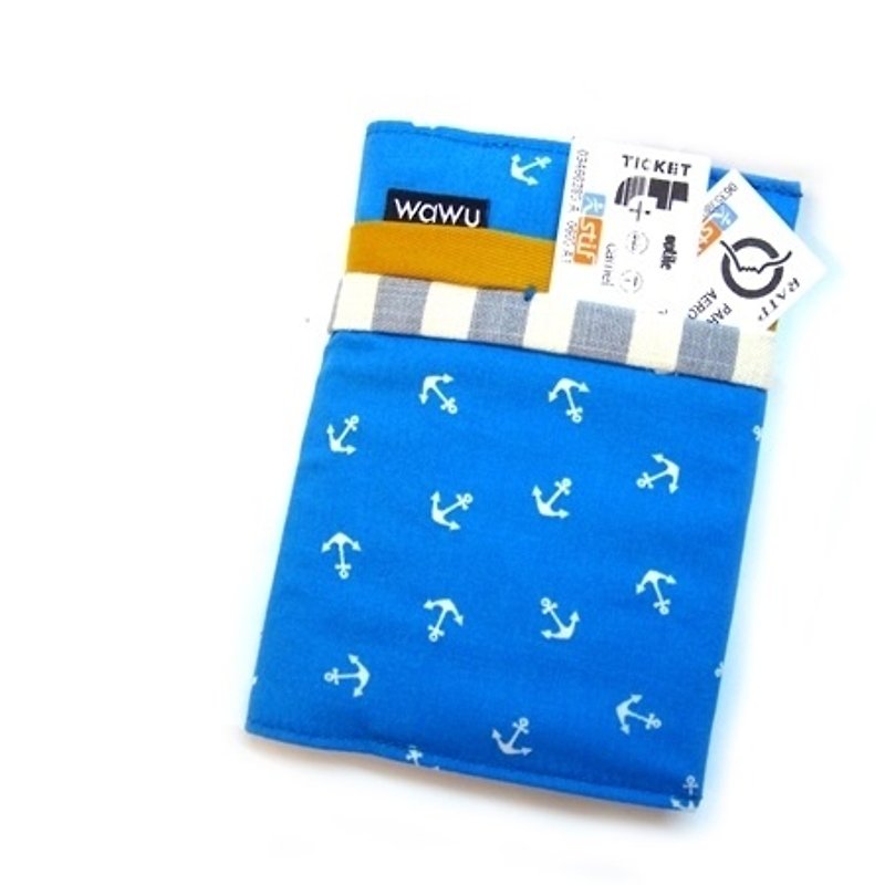 Passport Case (Navy style fabric) - ที่เก็บพาสปอร์ต - ผ้าฝ้าย/ผ้าลินิน สีน้ำเงิน