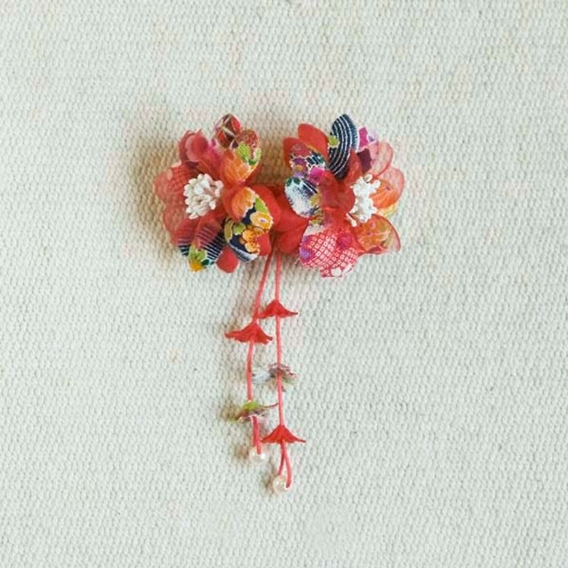 Cherry Blossom, Double Flower Celebration, Small Side Clip, Hair Clip, Styling Hair Accessories-Red - Hair Accessories - Other Materials Red