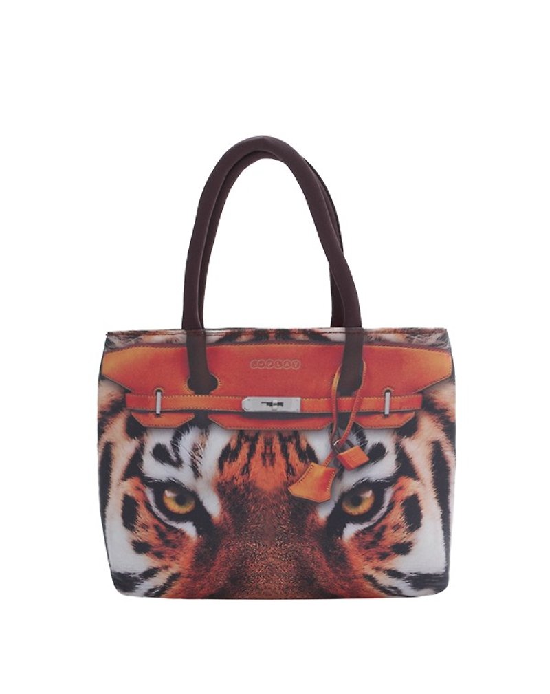 coplay mini birkin-Tiger - กระเป๋าถือ - ผ้าฝ้าย/ผ้าลินิน สีนำ้ตาล
