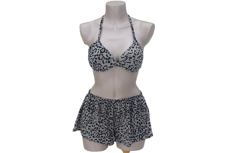 Leopard bikini bra + shorts set <black gray> - Other - Other Materials Gray