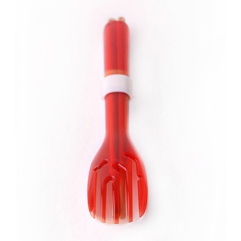 dipper 3合1檜木環保餐具組-莓果紅叉 - 筷子/筷子架 - 木頭 紅色
