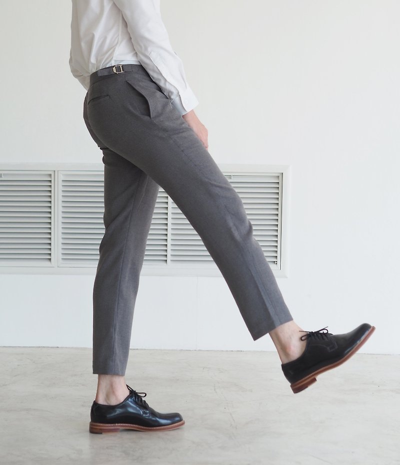 Grey double belt trousers - 工裝褲/長褲/牛仔褲 - 棉．麻 灰色