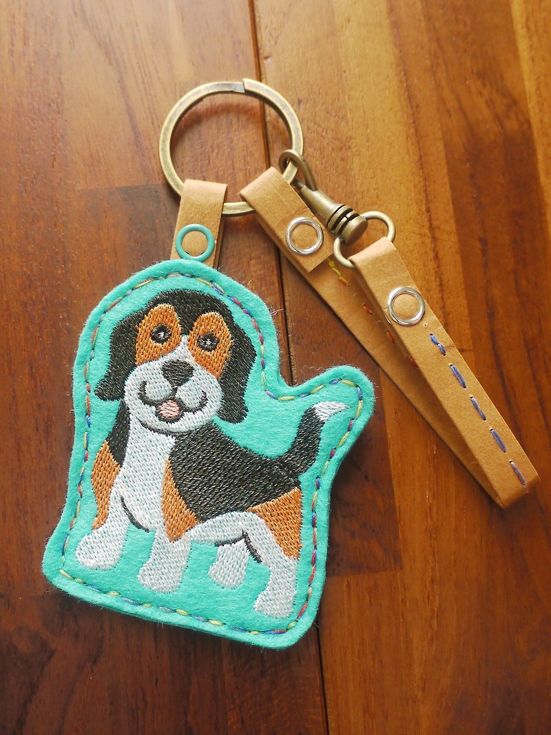 Hair child ring hanging key ring embroidery leather paper can be washed kraft paper (back can be free in the English name please note) - Keychains - Thread Multicolor
