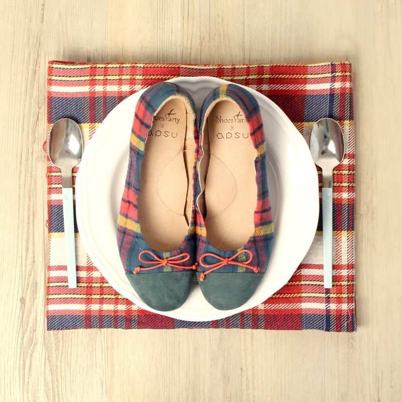 -----------Shoes Party---------- Miss flannel ballet shoes / handmade custom / Japanese cloth - รองเท้าบัลเลต์ - วัสดุอื่นๆ สีเขียว