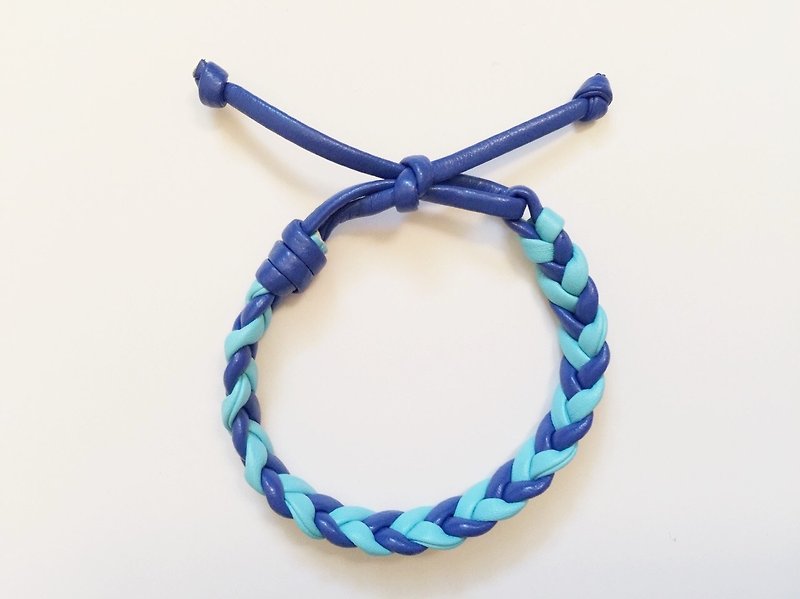 「藍色系雙色麻花仿皮繩」 - 手鍊/手鐲 - 真皮 多色
