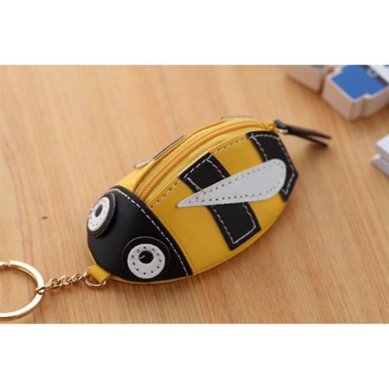 【OT 旅遊配件】零錢包鑰匙圈(蜜蜂) - 鑰匙圈/鑰匙包 - 真皮 黃色