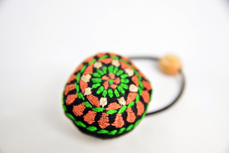 Embroidered red and green hair ring _ _ fair trade - Hair Accessories - Cotton & Hemp Multicolor