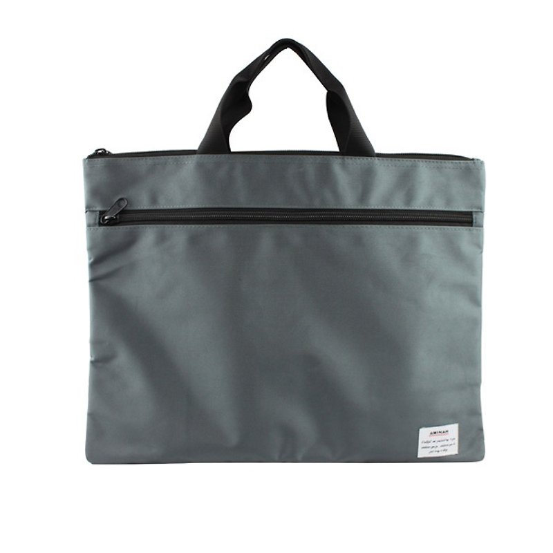 AMINAH Casual Japanese Style-Wide Square Flat Bag (Grey)【am-0244】 - Handbags & Totes - Other Materials Gray
