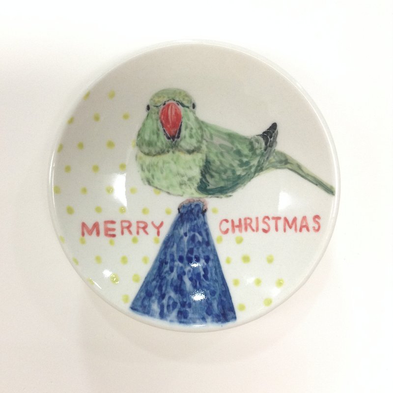99 at the top of the Christmas tree-[customizable name] hand-painted Christmas small dish - จานเล็ก - วัสดุอื่นๆ สีเขียว