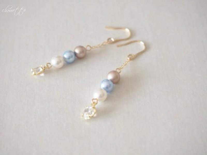 [14kgf] Swarovski Pearl Earrings Almond × Blue - ต่างหู - โลหะ 