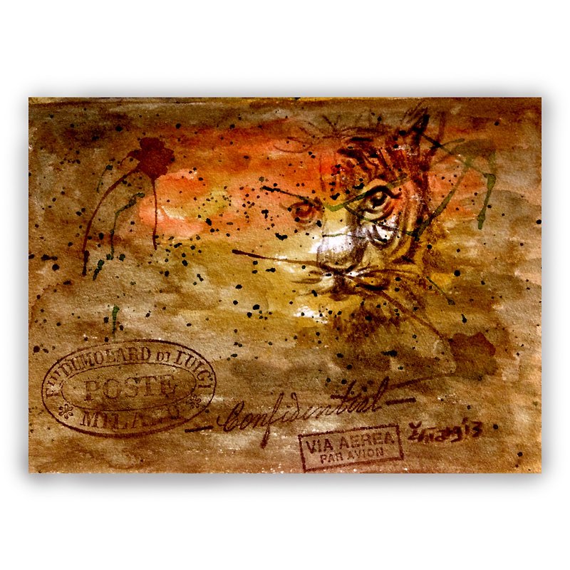 Hand-painted illustration universal card/postcard/card/illustration card--Tiger Tiger - การ์ด/โปสการ์ด - กระดาษ สีนำ้ตาล