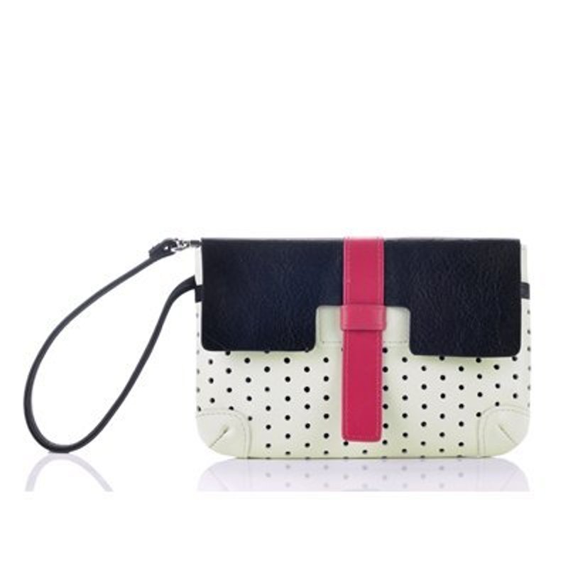 Design mini clutch - White (yuppie color stitching series) - อื่นๆ - หนังแท้ ขาว