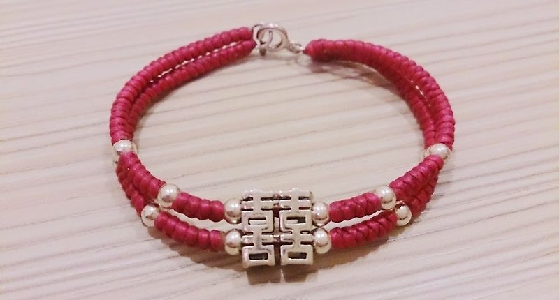 Fortunately wax rope bracelet rope bracelet sterling silver bracelets Pink Double Happiness word article - Bracelets - Other Materials Red
